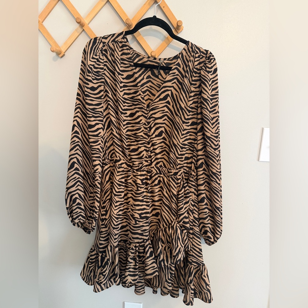 Banana Republic Black and Tan Animal Print Dress